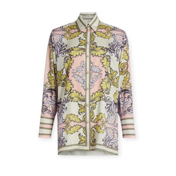 Alice + Olivia  Lane Button Down Filligree Day Dreamer Oversized Shirt Size Med - Picture 3 of 10